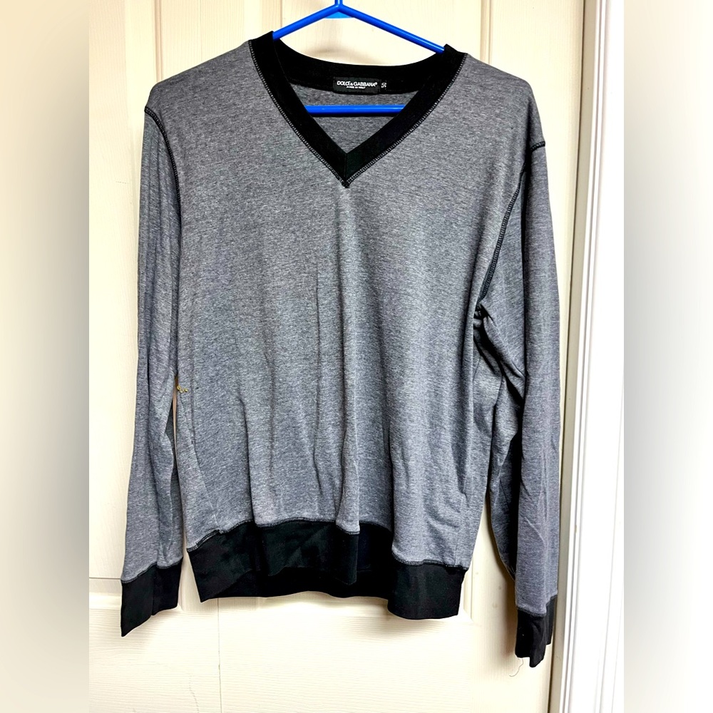 Dolce & Gabbana Gray and Black V-Neck Long Sleeve Tee